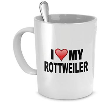 Imagem de Caneca Rottweiler - I Love My Rottweiler - Presentes para amantes de rottweiler - Presentes para amantes de cães - Caneca de cerâmica de 325 ml