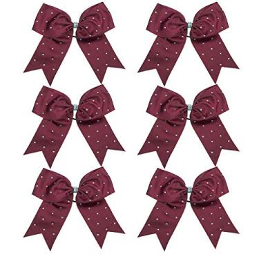 Imagem de Laço de líder de torcida Jumbo de 20 cm com strass e suporte de rabo de cavalo para torcida gravata de cabelo 6 peças Faculdade, Dark Maroon