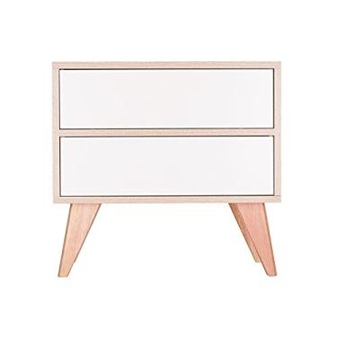 Imagem de Mesa de Cabeceira Retrô com Portas Bréscia Carvalho e Branco