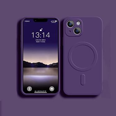 Imagem de Estojo magnético de silicone líquido para iPhone 12 Pro Max 11 14 X Xs Xr 7 8 Plus 13 Mini carregador sem fio ímã capa traseira, roxo, para iphone 14 Pro