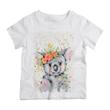 Imagem de Camiseta Infantil Branco Arte Koala Coroa Flores