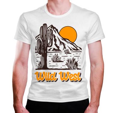 Imagem de Camiseta masculina branca Montanha Deserto Sol Wild West