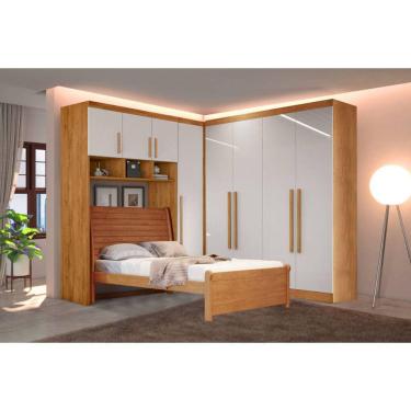 Imagem de Modulado solteiro MDF Cama 2,24x2,21m Portas Puxar - Luna -Nature/Off - Bianchi Móveis