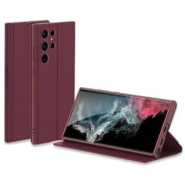 Imagem de CQSJX Capa magnética flip para Samsung Galaxy S23 Ultra/S23 Plus/S23, capa de couro com compartimento fino para caneta, suporta carregamento sem fio, capa de suporte fosco à prova de quedas, vermelha, S23 6,1 polegadas