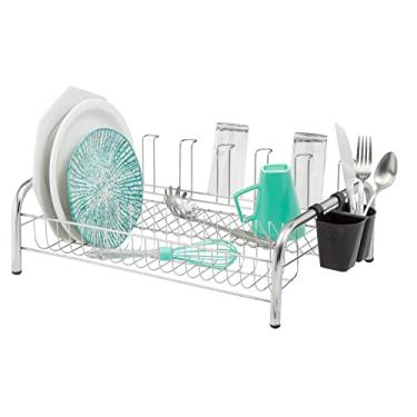 Imagem de Escorredor de Louça Cromado 18 Pratos Suporte 06 Copos Porta Talher Plástico Cozinha Secador