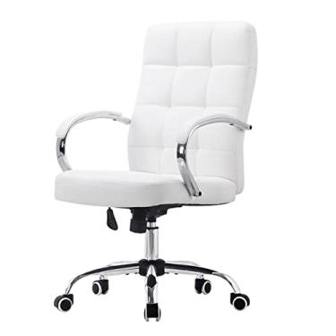 Imagem de Cadeira de escritório ergonômica cadeira de escritório cadeira de mesa com encosto alto - couro branco/preto macio cadeira de escritório giratória executiva - cadeira de braço giratório cadeira de computador (cor: branco)