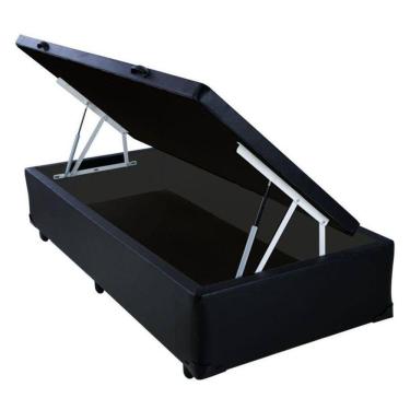 Imagem de Base Cama Box Baú Blindado Solteiro Couro Sintético Preto 43x88x188