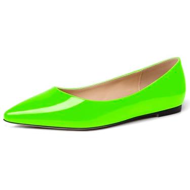 Imagem de WAYDERNS Sapatos rasos femininos casuais para encontros com bico fino e envernizado, Verde limão, 13