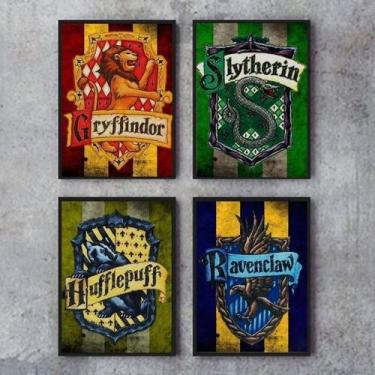 Imagem de Quadro Decorativo Harry Potter Casas De Hogwarts Para Quarto Kit 4 Peç