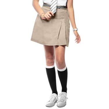 Imagem de Classroom Scooter feminino elástico plissado duplo com shorts de malha embutidos, Caqui, 4-6