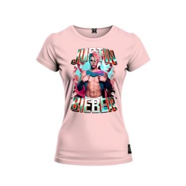 Imagem de Baby Look Estampada Algodão Premium Feminina T-Shirt Justin Biber Glow Rosa XG