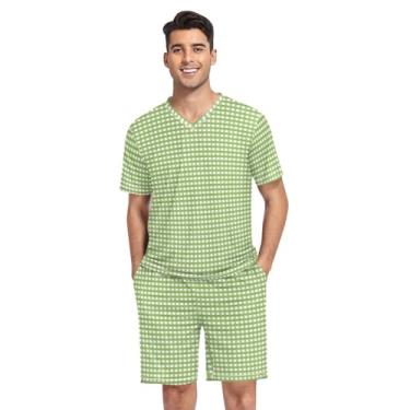 Imagem de Pijama masculino sem costura com estampa de urso coala, pijama de duas peças com gola V, Xadrez verde, XX-Large