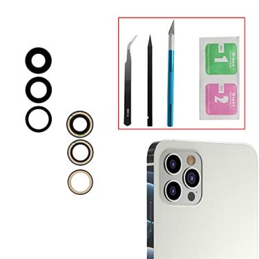 Imagem de 3 peças/conjunto de substituição de lente de câmera traseira para iPhone 12 Pro Max (6,7 polegadas), antiarranhões e à prova d'água, capa de lente de câmera de vidro traseiro de substituição com