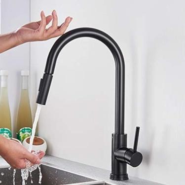 Imagem de Torneiras de cozinha com toque de sensor, torneira de cozinha com pulverizador pull down, torneira de pia ativada por toque de latão, torneira misturadora inteligente de alça única com monta