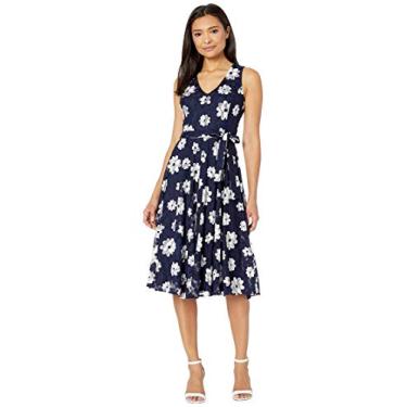 Imagem de Tommy Hilfiger Vestido feminino floral com laço na cintura, Marfim azul, 46