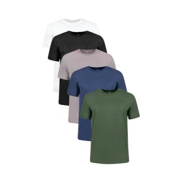 Imagem de Kit Camiseta com 5 camisetas 100% Algodão (BR, Alfa, XG, Plus Size, Branca, Preta, Cinza Chumbo, Azul Marinho e Verde Musgo)