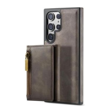 Imagem de Bolsa para cartões com zíper em 1 capa carteira de couro removível para Samsung Galaxy S23 S24 Ultra S22 FE S21 Plus S23FE capa de bolsa de bolso, café, para Galaxy S23