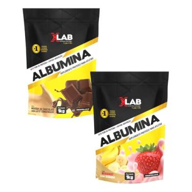 Imagem de Kit - 1 Albumina Sabor Chocolate com Leite Condensado + 1 Albumina Sabor Morango com Banana - Peso da Unidade 1kg - Xlab