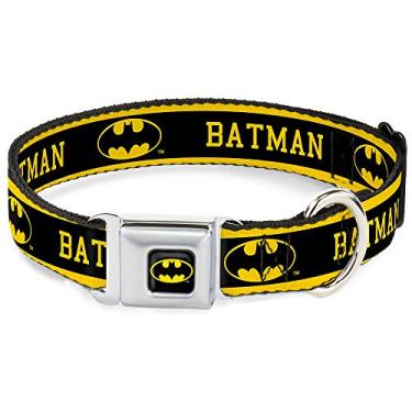Imagem de Coleira para cachorro fivela de cinto de segurança, logotipo do Batman listrado, amarelo preto, 38 a 66 cm, 2,5 cm de largura