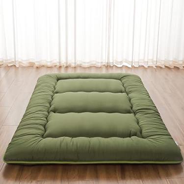 Imagem de Zelladorra Colchão japonês, colchão futon com bolsa de armazenamento portátil e capa lavável, tapete de tatame grosso de enrolar adequado para acampamento, quarto de hóspedes, verde, queen