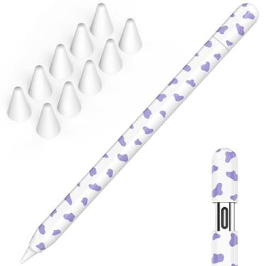 Imagem de NIUTRENDZ Capa com estampa de vaca para Apple Pencil USB-C capa protetora de silicone para Apple Pencil (USB-C) acessórios com 10 peças de capa para Apple Pencil (roxa)