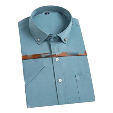 Imagem de Camisa masculina de verão elástica manga curta cor sólida não passar a ferro confortável camisa casual respirável, D2110 En8, P