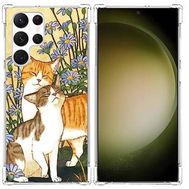 Imagem de malegaon Capa de flor de gato para Samsung Galaxy S23 Ultra, estampa de animais fofos estéticos, capa completa de TPU macio para Galaxy S23 Ultra