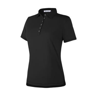 Imagem de Becotal Camisas polo femininas FPS 50+ Golf Tennis manga curta 6 botões colarinho tops leves, ajuste seco, absorção de umidade, Preto, XXG