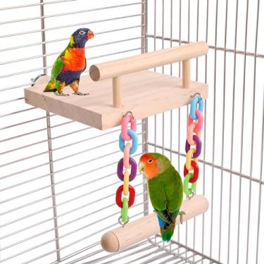 Imagem de Escada de escalada de papagaio, parquinho de madeira para pássaros com suporte de escada de escalada, suporte de brincar de papagaio, balanço de pássaros para bochechas verdes, pequenos pombinhos,