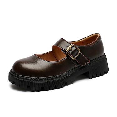 Imagem de BB BEROBELLO FASHION IS AN ATTITUDE Sapato feminino plataforma Mary Janes salto grosso uniforme sapato social, Marrom, 36