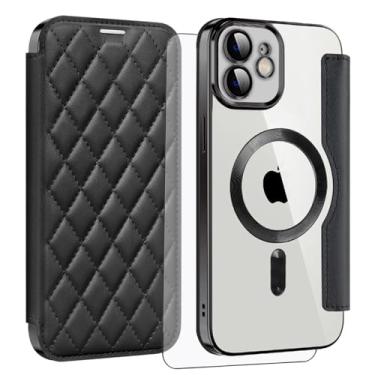 Imagem de Asuwish Capa de celular para iPhone 12 6.1 com protetor de tela de vidro temperado e bloqueio de RFID, compartimento para cartão de crédito, couro para iPhone12 5G i 12s feminino masculino preto