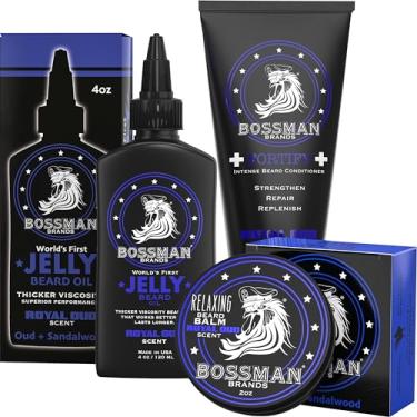 Imagem de Bossman Kit de barba Essentials – Feito nos EUA – Óleo de barba de gelatina – Condicionador – Bálsamo de barba – Ingredientes naturais (aroma Royal Oud)