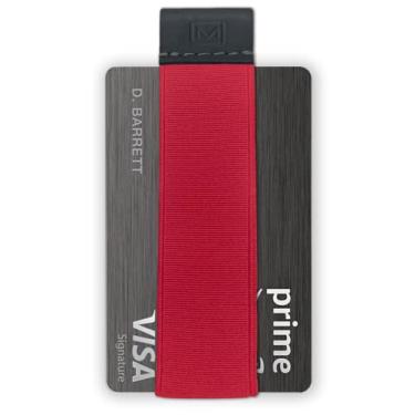 Imagem de Modern Carry Carteira minimalista de desenho rápido para homens e mulheres, faixa elástica, suporte mínimo para cartão de crédito com aba de couro, pegador de cartão para unhas longas, clipe de dinheiro alternativo (preto), Vermelho, One Size, Carteira para cartão de crédito
