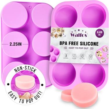 Imagem de Walfos Moldes redondos de silicone, sem BPA e antiaderentes, perfeitos para sabonete, velas, biscoitos, Oreos, doces, pudim, geleia. Conjunto de 2 (roxo)