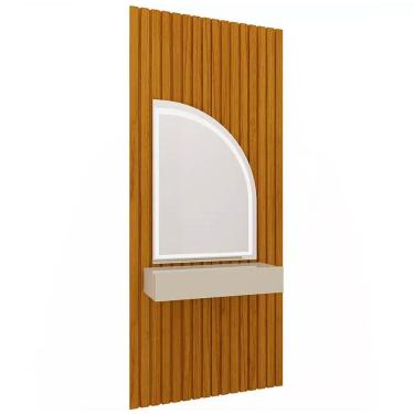 Imagem de Penteadeira Suspensa Realeza Ripado 1 Gaveta com Espelho e LED Gelius Cor Naturale Off White