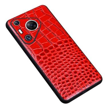 Imagem de LTLMYDAM Capa de couro genuíno para HuaWei Pura 70 Ultra/70 Pro/70 Pro+/70, capa elegante de couro bovino com padrão de crocodilo, capa ultrafina e leve à prova de choque, vermelha, 70 Pro+