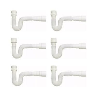 Imagem de Delflex, kIT 6 Sifão Sanfonado Branco Cozinha Pia Banheiro Tanque