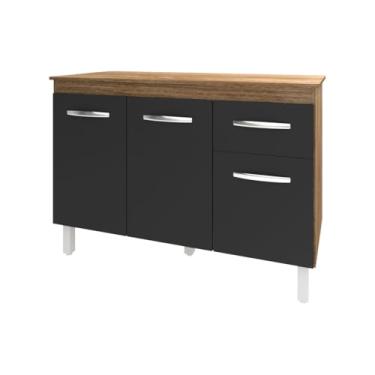 Imagem de Mobília Decor, Balcão Gabinete Para Pia 118 cm Cozinha Aline Savana Preto com Tampo Tampão 120 cm Savana