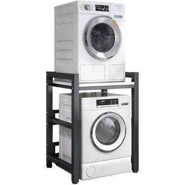 Imagem de Suporte ajustável do kit de empilhamento, lavadora e secadora de carga frontal - Rack portátil com capacidade de 400 kg - Unidade de armazenamento sobre lavadora para lavanderia, moldura pre