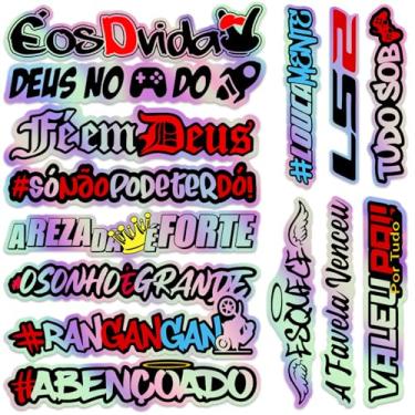 Imagem de Kit 14 Adesivos Frases Holográfico Grande 20cm Carro Moto Bike Bag Caderno Notebook Sticker Cartela