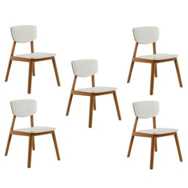 Imagem de Kit 5 Cadeiras Decorativas Sala de Jantar Madeira Maciça Lang Linho Off White/Mel G13 - Gran Belo