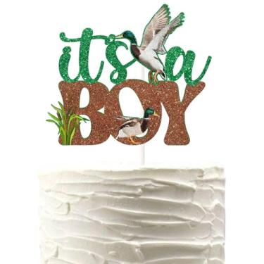Imagem de Mallard Duck It's A Boy Cake Topper - Lucky Duck Gender Reveal Baby Shower Cake Decor - Baby Boy Duck Hunting Themed 1st 2nd 3rd Birthday Supplies
