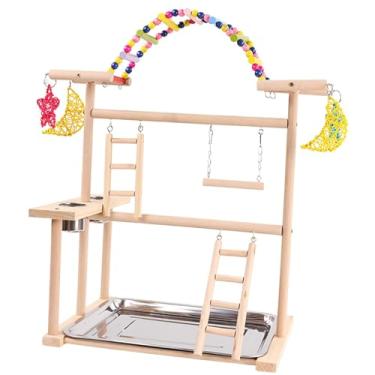 Imagem de Gralara Parrot Playground Parrot Playstand Gaiola Acessórios Exercício Brinquedo Madeira Perch Ginásio Cercadinho Madeira Perch Stand para Conures Periquito