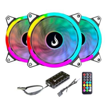 Imagem de Kit Com 3 Ventoinhas Rise Mode Energy, 120mm, ARGB, Preto - FN-02-RGB-