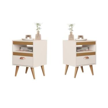 Imagem de Kit 2 mesas de cabeceira SAZ Pés Palito Cor: Off / nature - Comprar Mó
