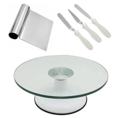Imagem de Bailarina Para Bolo Boleira De Vidro 30 cm + Kit Espátulas Confeiteiro