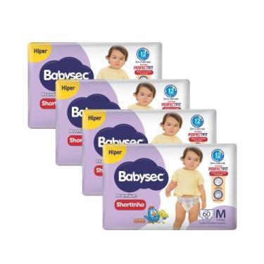 Imagem de Kit 4 Fralda Shortinho Babysec Premium Tamanho M com 60 Fraldas Descar