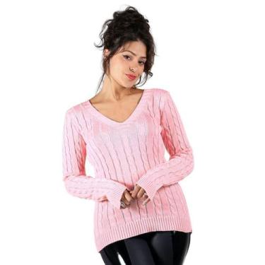 Imagem de Blusa Feminina Tricot Transinha Gola V Basica Elastano Manga Longa Inv