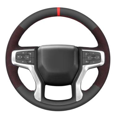 Imagem de MEWANT Capa de volante costurada à mão para Chevrolet (Chevy) Silverado 1500 2019-2024/Silverado 2500 2020-2024/Silverado 3500 2020-2024/Blazer 2019-2024/Suburban 2021-2024/Tahoe 2024/Tahoe 2024/Tahoe