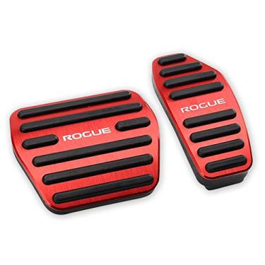 Imagem de LEXLEY 2 peças de pastilhas de pedal de freio a gás de alumínio antiderrapantes, capas de pedal de acelerador automático sem perfuração apenas para Nissan 2014-2023 Rogue, 2017-2022 Rogue Sport-RED